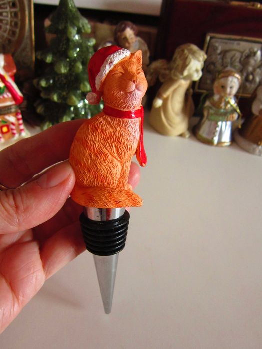 cadou rar dop sticla Craciun Cat Wine Stoper handmade colectie Germany