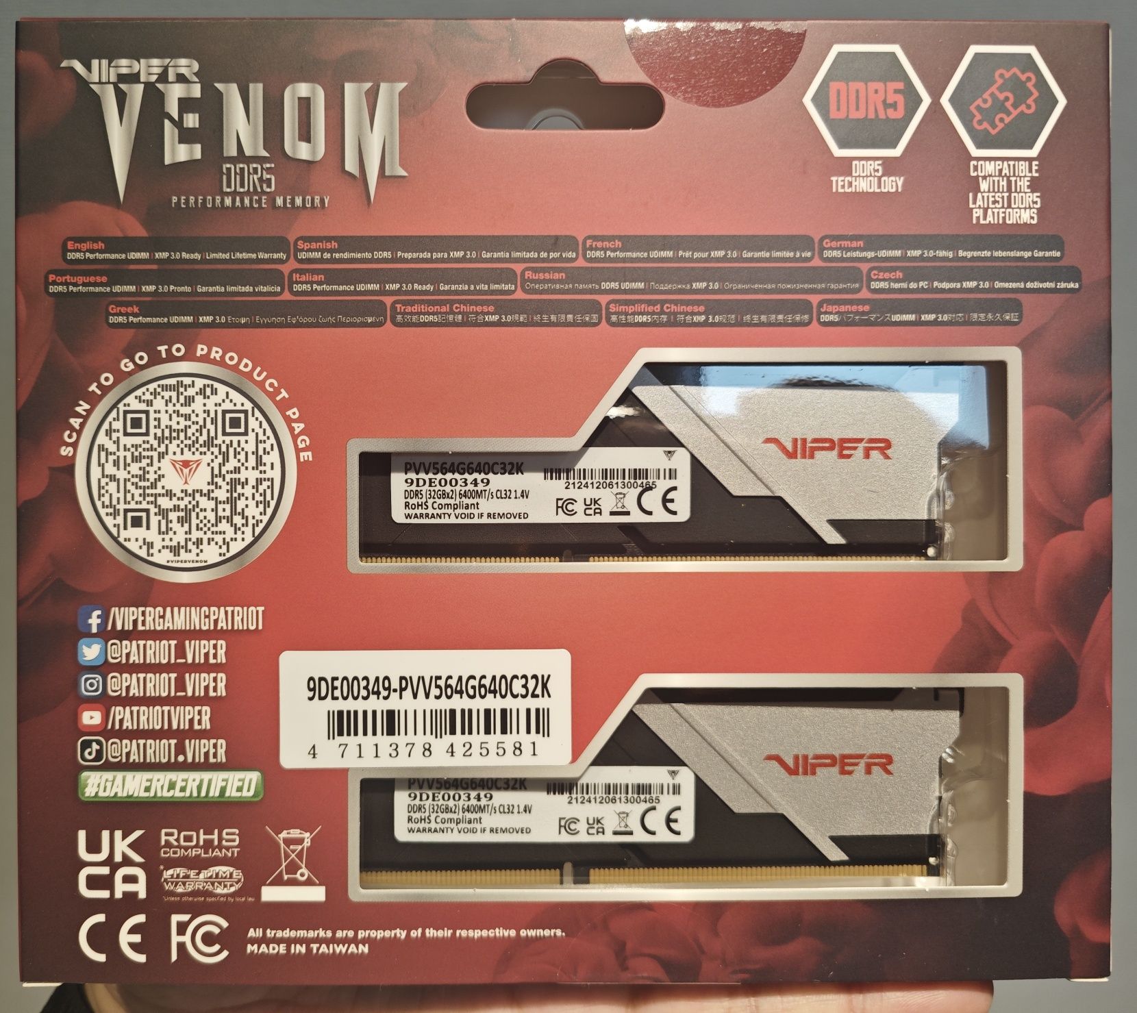 DDR5 64gb 6400mhz CL32 Patriot Viper Venom (32gb*2шт kit)
