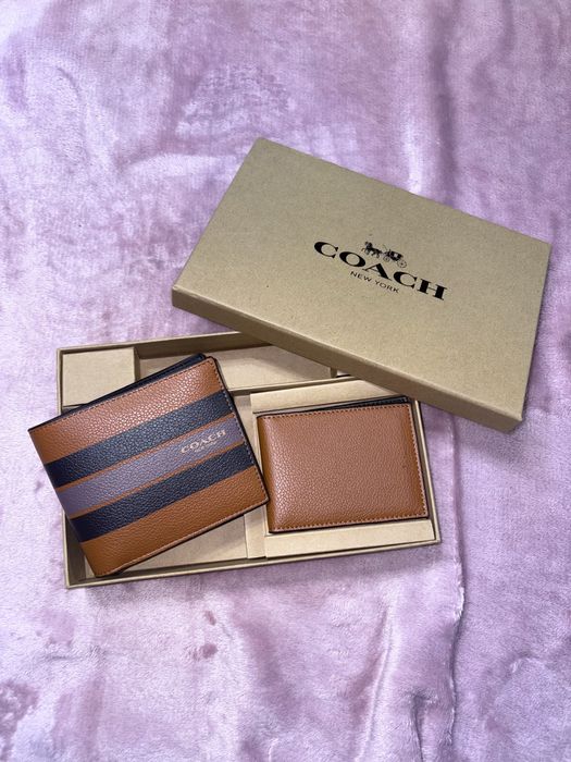 Portofel Coach și portcard set la cutie Maro Crem Bej Negru  Nou new