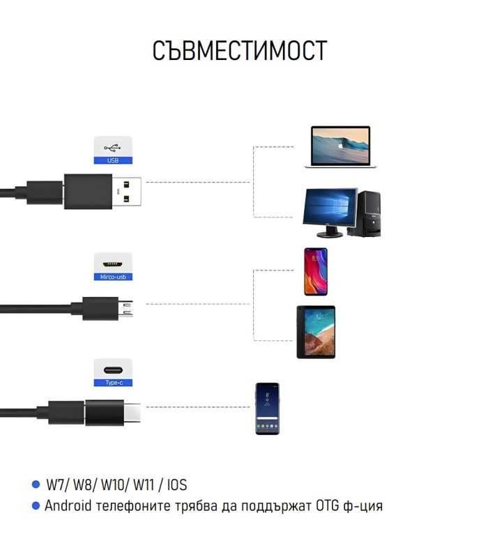 Ендоскоп камера Inskam Y102 USB HD 8mm | HARD | 720P | IP67 | Android