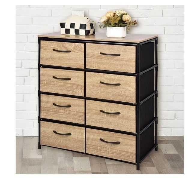 Скрин от текстил и дървени плоскости с 8 чекмеджета, 72см