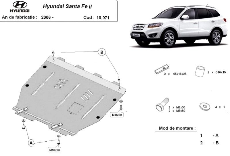 Scut motor metalic pentru Hyundai Santa Fe 2001-prezent - otel 2-3mm