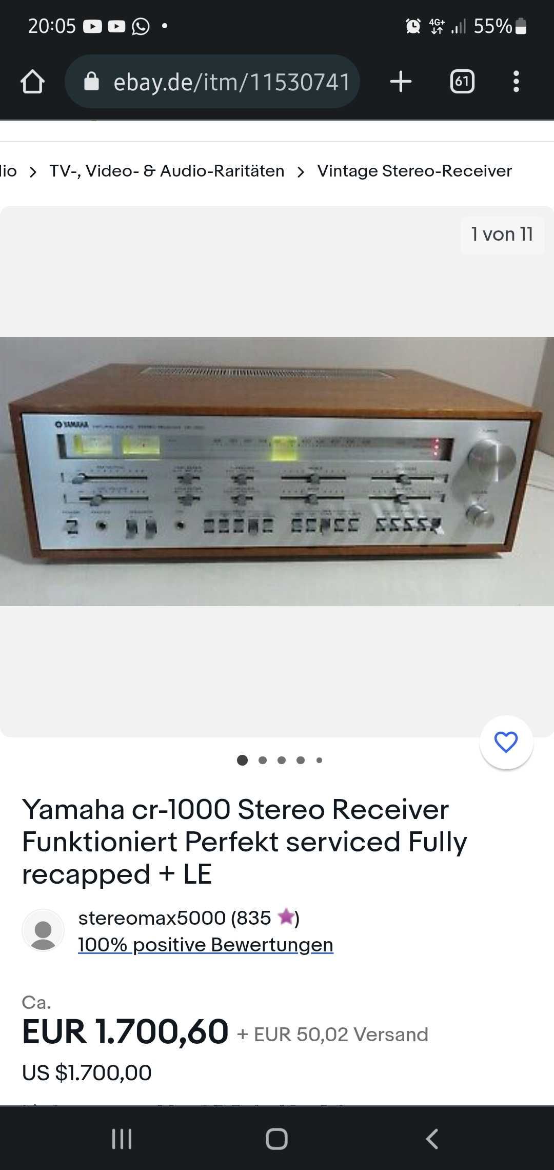 Amplificator vintage high-end 1974 , Yamaha CR1000