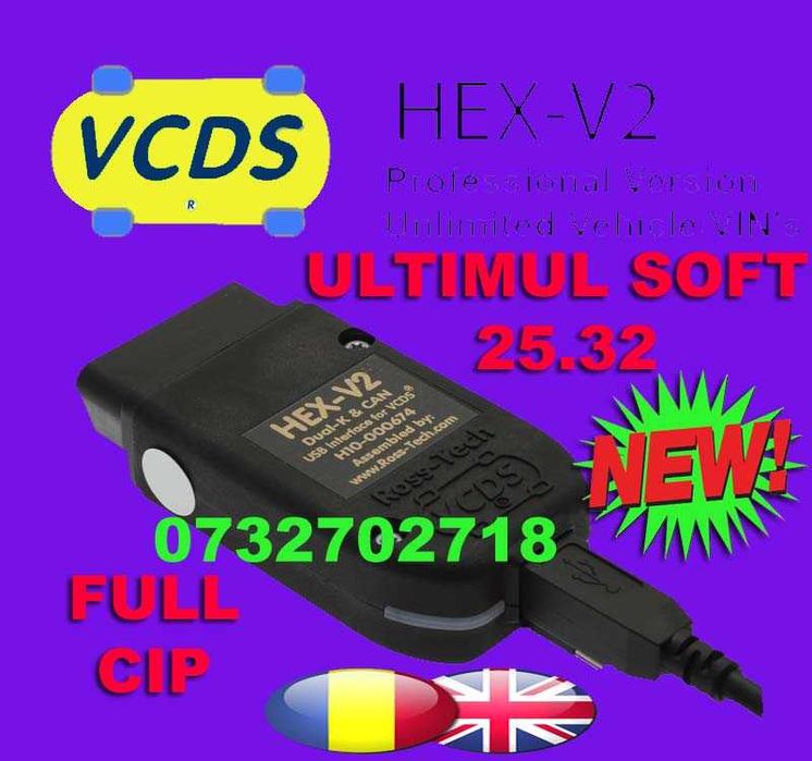 Testee Diagnoza Auto VCDS VAG COM 25.32 Hex v2 RO vw audi seat skoda (
