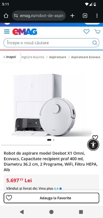 Robot aspirator cu mop Ecovacs X1 Omni