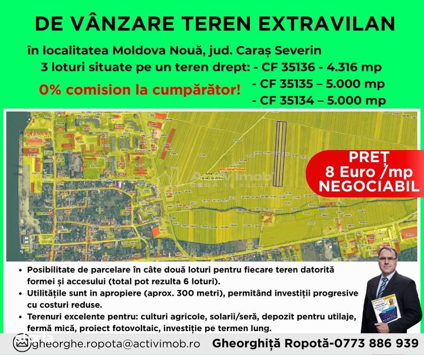 3 Terenuri Extravilan Moldova Nouă – Parcelabile