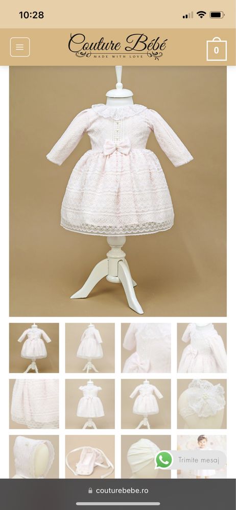 Vand rochita botez Couture Bebe 6-9 luni - cu boneta si botosei
