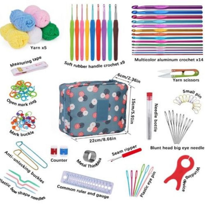 Комплект аксесоари за плетене, 107 части, 14 алуминиеви куки