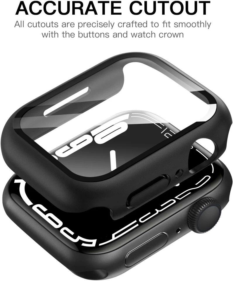 Матов Кейс + Стъклен протектор за Apple Watch 7 - 45mm / 41mm / 3D
