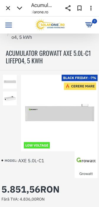 Acumulator Growatt AXE 5.0L-C1 LiFePo4, 5 kWh
