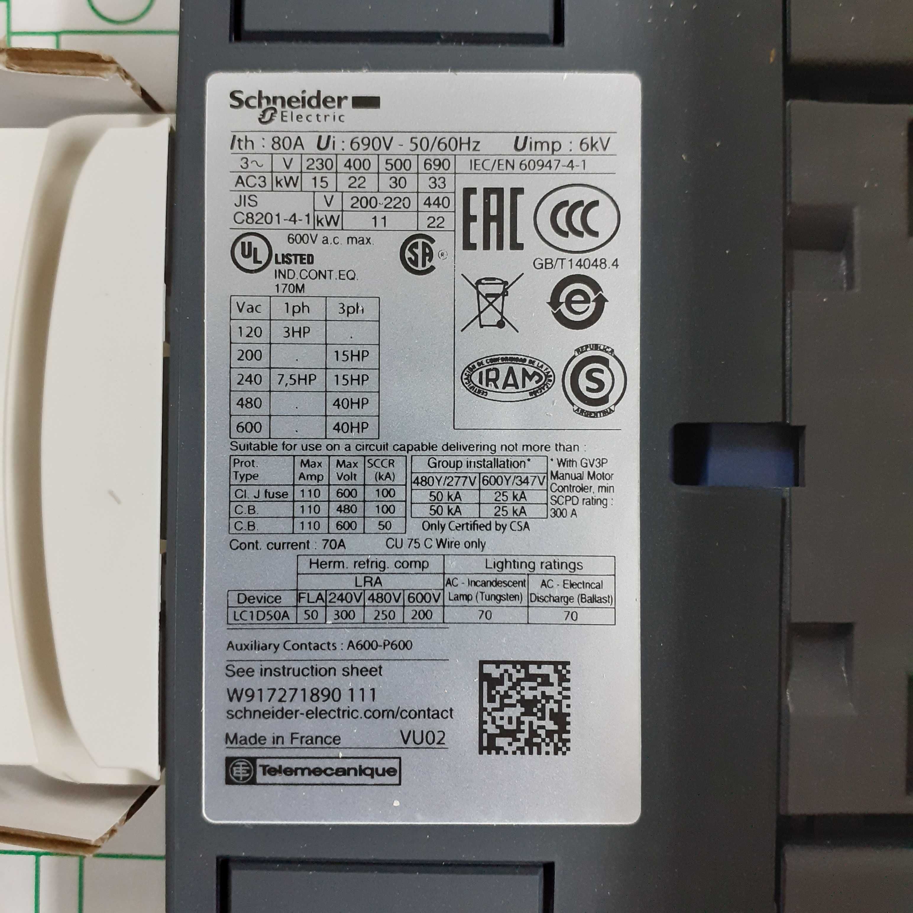 Контактор LC1D50AP5 Schneider electric -22kW