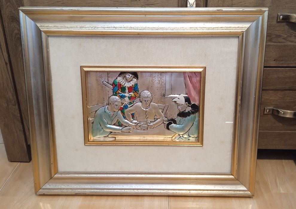 Tablou Poker argint 800, jucatori carti, stantat, ideal cazinou/bar