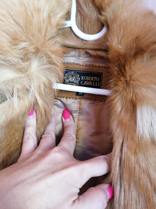 ROBERTO CAVALLI, оригинално палто от естествена кожа и естествен косъм
