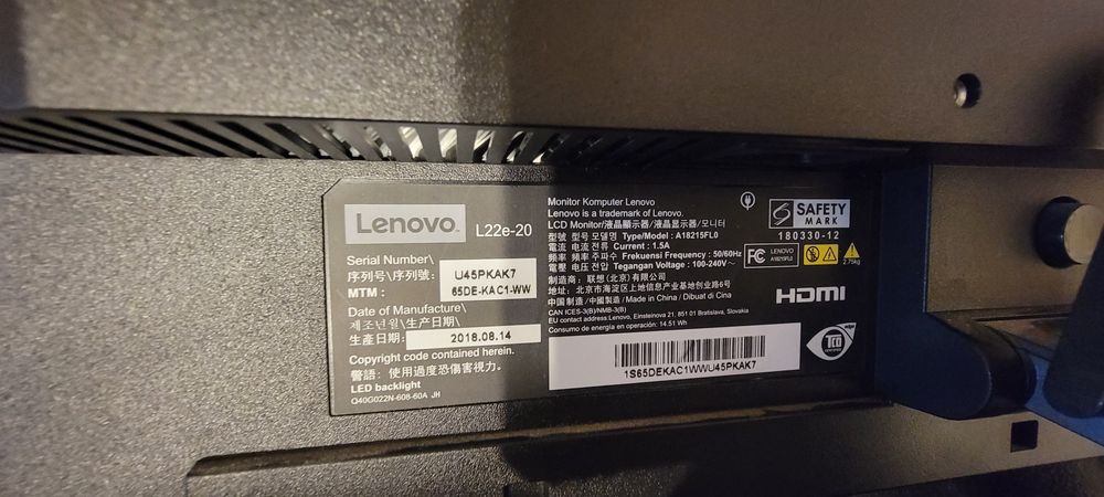 Monitor LED VA Lenovo L22e-20, 21.5", Full HD, Freesync, HDMI, Negru