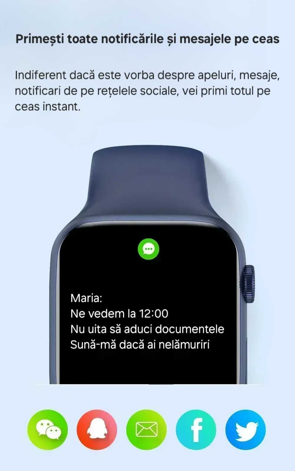 Smartwatch tip Apple Watch. Apeluri pe ceas. Full touch. Albastru.