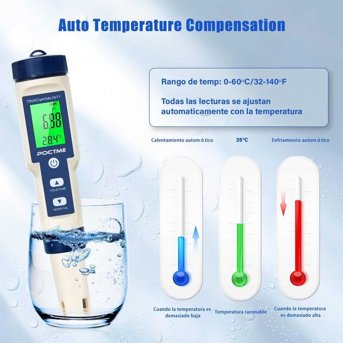 Poctme  5 в 1 тестер за вода -  pH/TDS/EC/Соленост/Температура