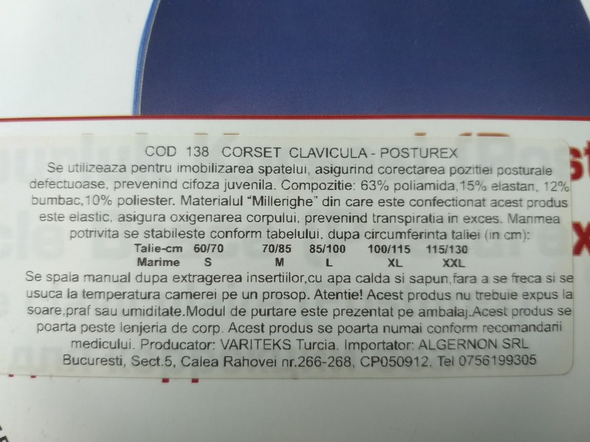 Corset spate clavicular - mărimea M