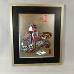 Tablou gravura japoneza pe foita Argint, decor, vintage