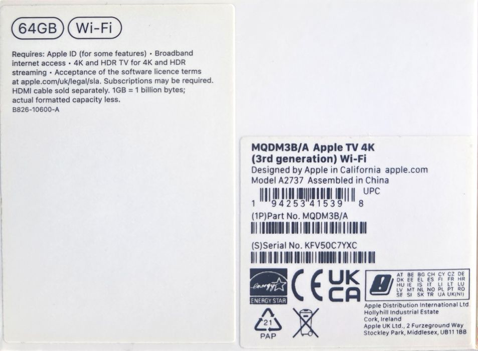 Apple TV 4K (3rd Gen) 64GB Wi-Fi – Nou, nefolosit, sigilat