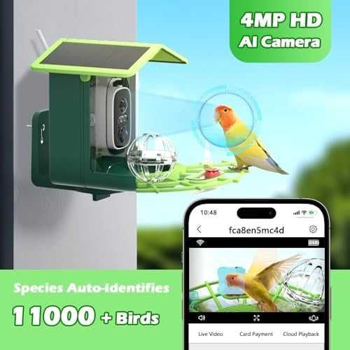 Нова Соларна камера хранилка за птици 4MP WiFi AI нощно виждане за дом