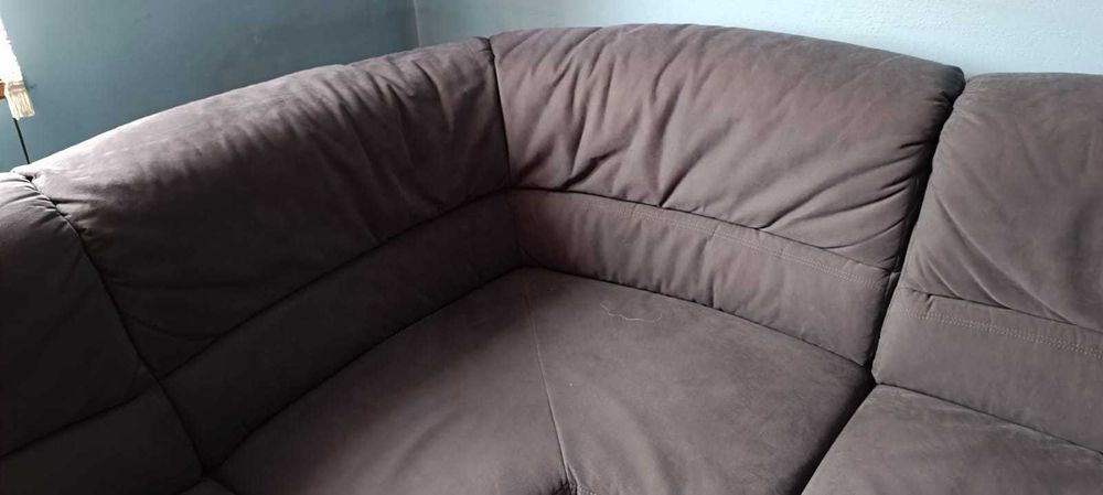 Colțar albastru din piele întoarsă, STARE PERFECTĂ 270 x 215