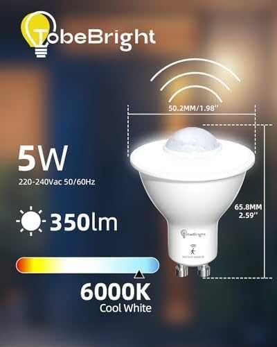 Нови TobeBright PIR LED крушки 5W GU10 авто ON/OFF 4 броя осветление