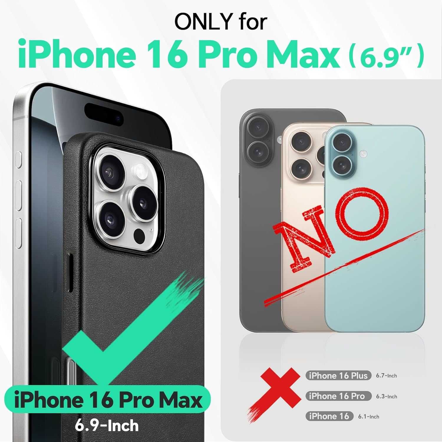 TUCCH Магнитен калъф за iPhone 16 Pro Max (6,9") 2024  PU кожа, черен