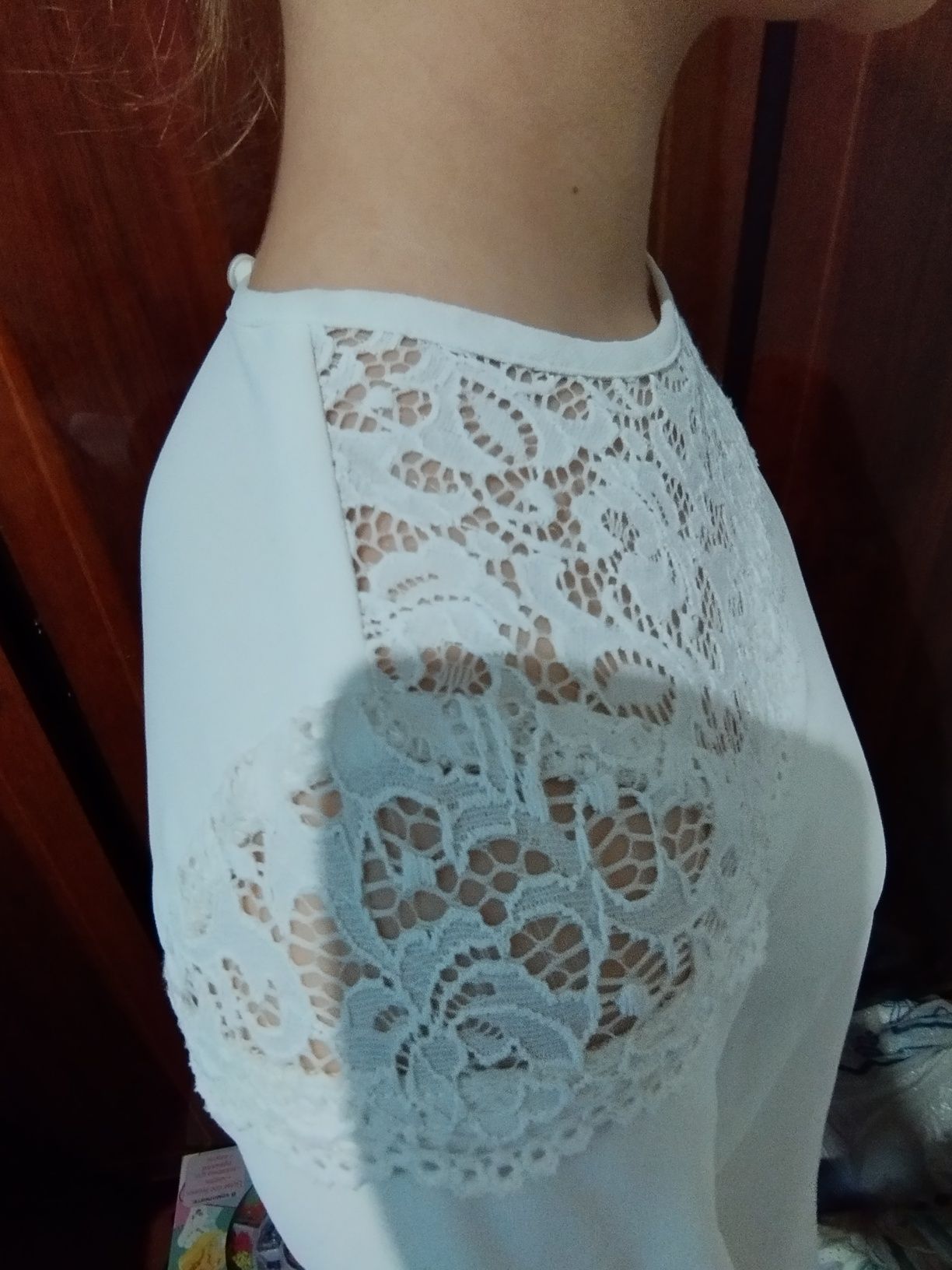 Блуза белая крепдешин и кружево
