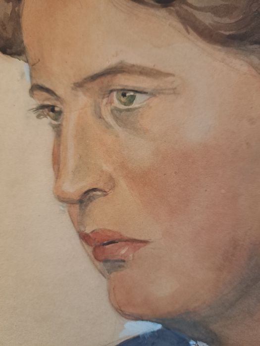 Pictură,aquarelă "Autoportret",Ana Maria Ghica Deleni (n.1899-d.1978)
