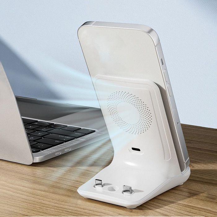 Настолна поставка за телефон с безжично зареждане – Бял