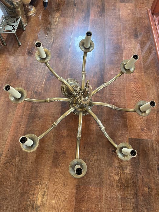 Candelabru antic vintage retro din bronz masiv alama 8 brațe lustra