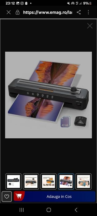 Laminator A3/A4, 10 folii, taietor integrat, negru, 220V