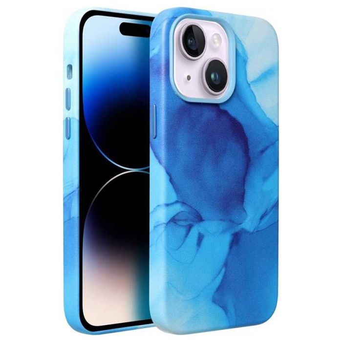 Удароустойчив калъф за iPhone 14/14 Pro, Mag Cover, Син мрамор