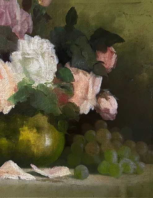 *VAZA CU TRANDAFIRI* Tablou f, f VECHI, ulei/panza, semnat.Cca 65x55cm