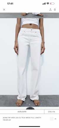 Blugi albi Zara colectia noua wide leg cu talie medie