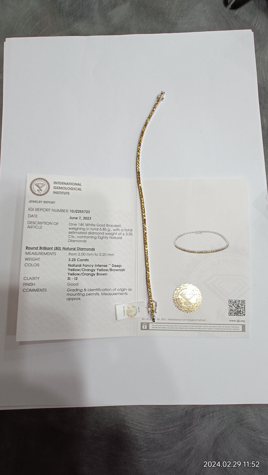 Vind brățară tennis din aur 14kt cu diamante galbene 3,25ct