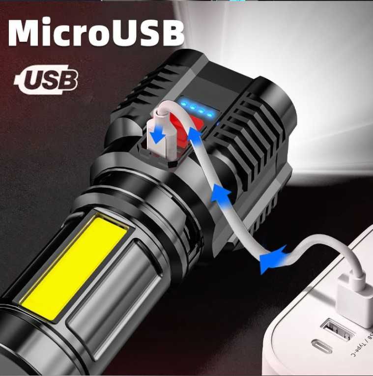 Lanterna 5 LED-uri, acumulator 18650 LI-Ion, micro USB, nivel baterie