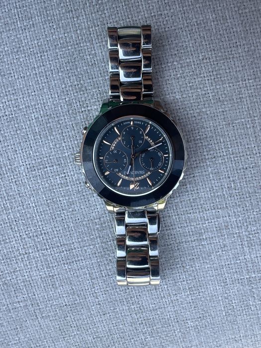 Ceas swarovski dama femei swiss made original gold negru argintiu