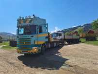 Scania  platforma hidraulica macara palfinger +furcă tractare tir