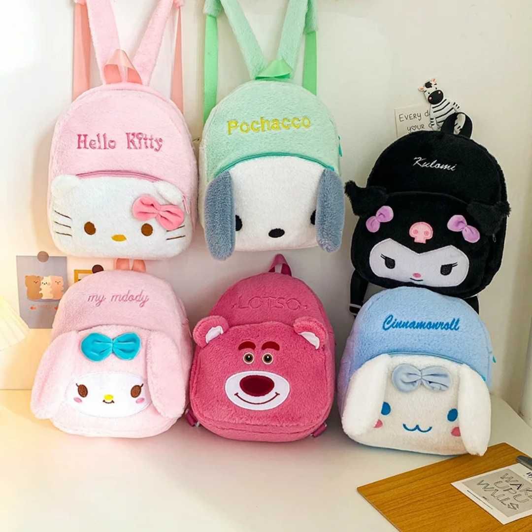 Детска чанта раница анимационни герои плюш с цип Hello Kitty НОВА !!!