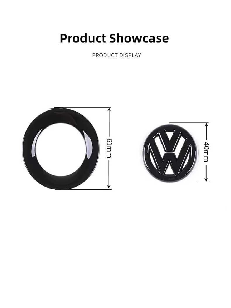 Set Emblema Sticker Volan + Inel Exterior logo VW Volkwagen, Negru Luc
