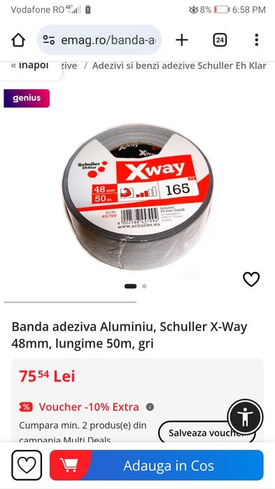 Banda adeziva Aluminiu, Schuller X-Way 48mm, lungime 50m, gri