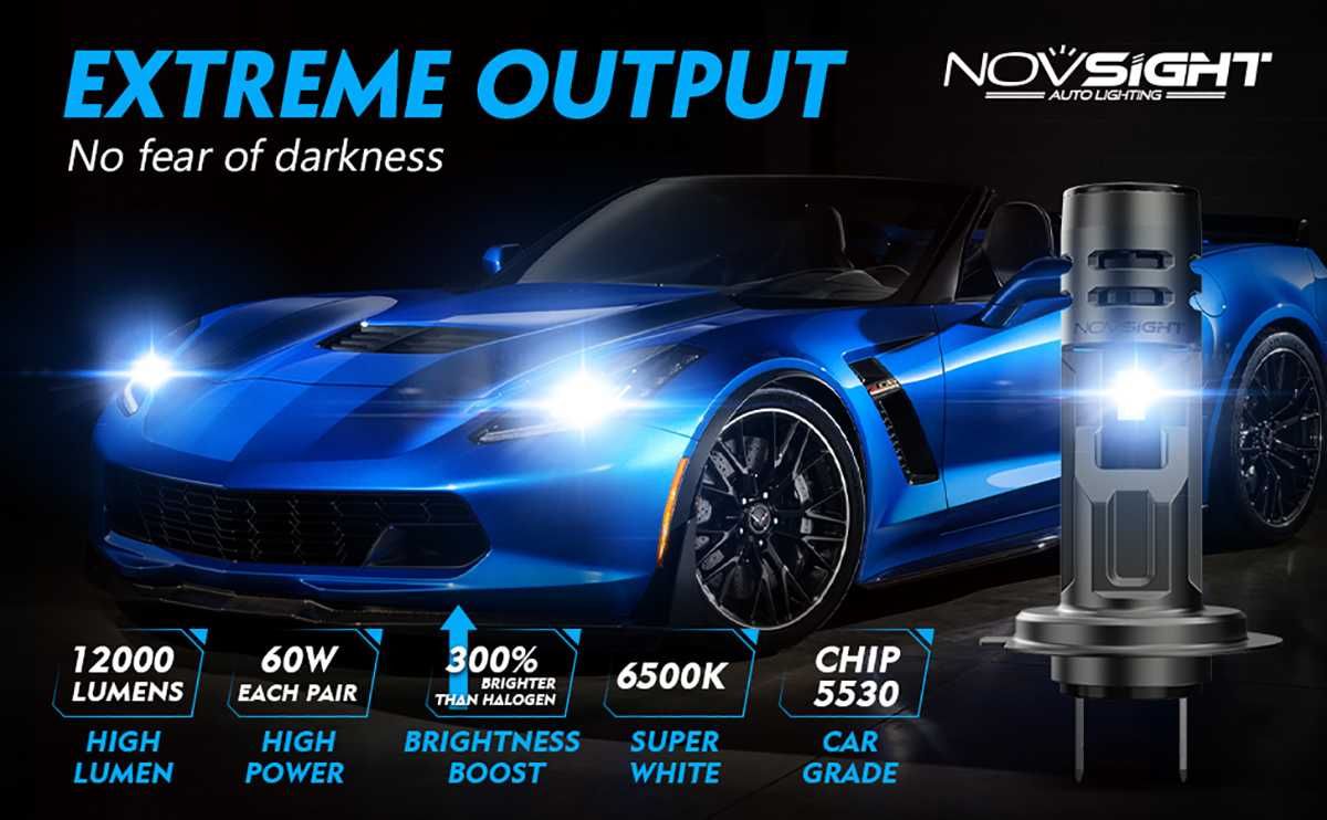 Set 2 Becuri LED H7 Model 2022 Novsight 12000Lm Plug and Play