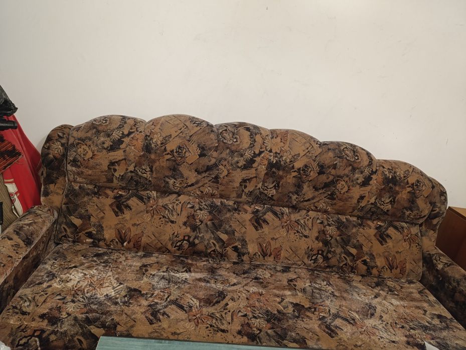 Canapea extensibila din pluș și lemn masiv