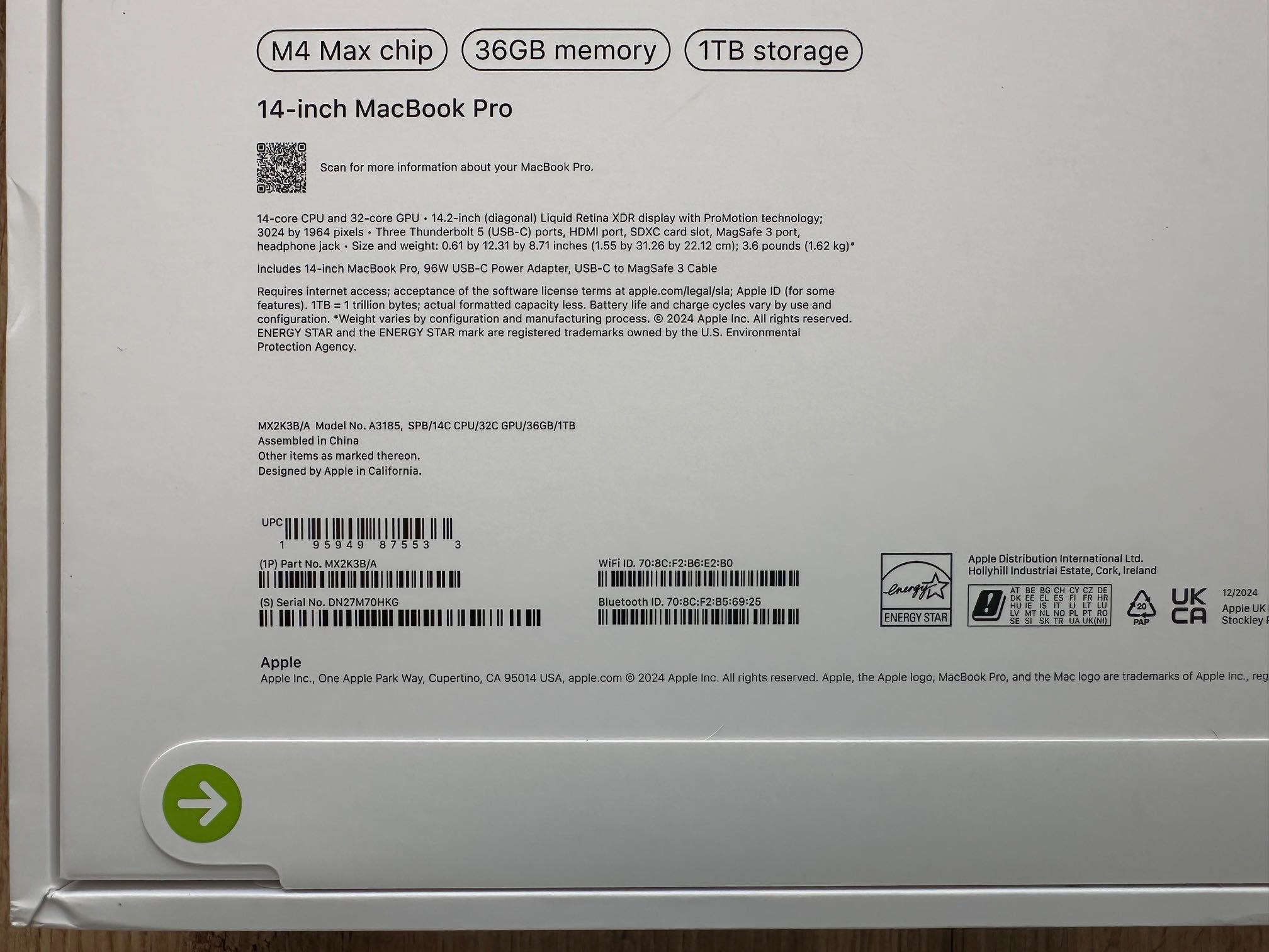 ЧИСТО НОВ MacBook Pro 14" M4 MAX 14-CPU, 32-GPU, 36GB RAM, 1TB SSD
