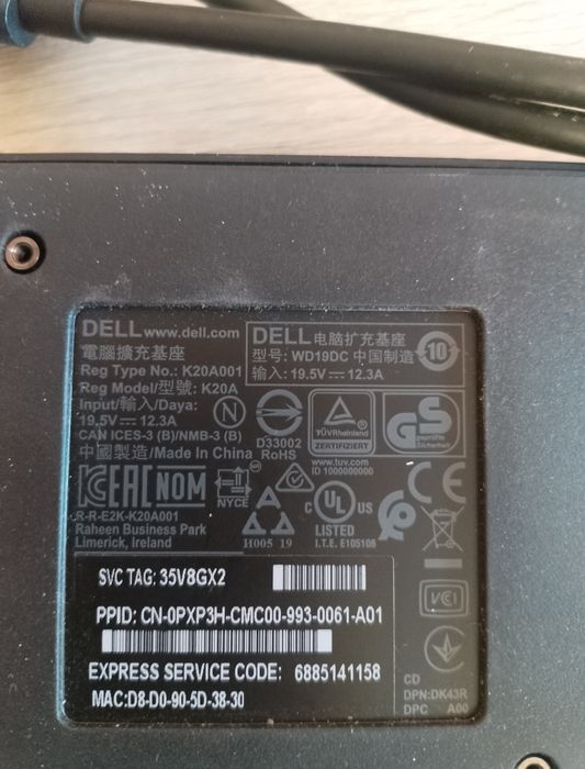 Dock station dell WD 19 DC plus charger 180w