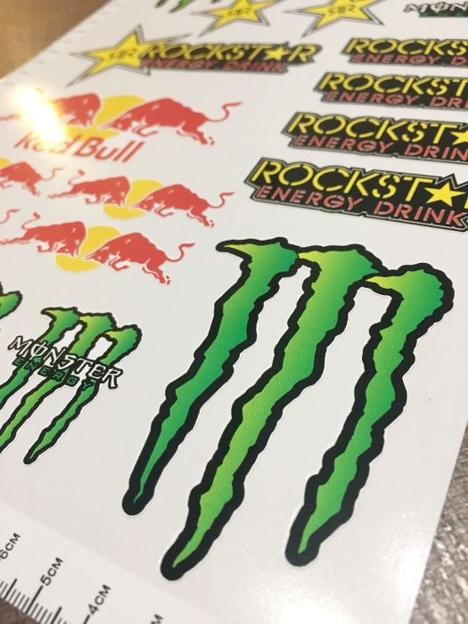 1 лист А4 PVC Monster Red Bull Rockstar стикери sticker Energy drink