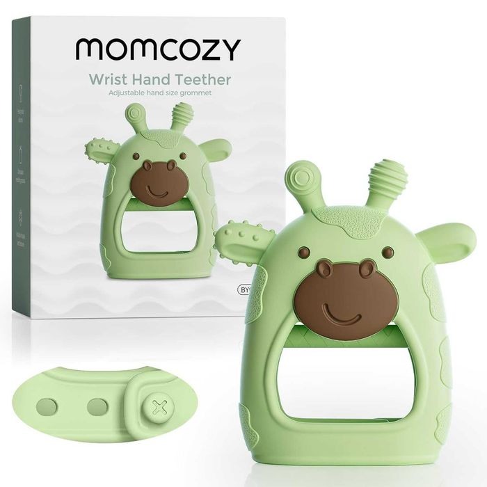 Momcozy прорезыватель, силиконс браслетом (голубой/розовый/зелёный)