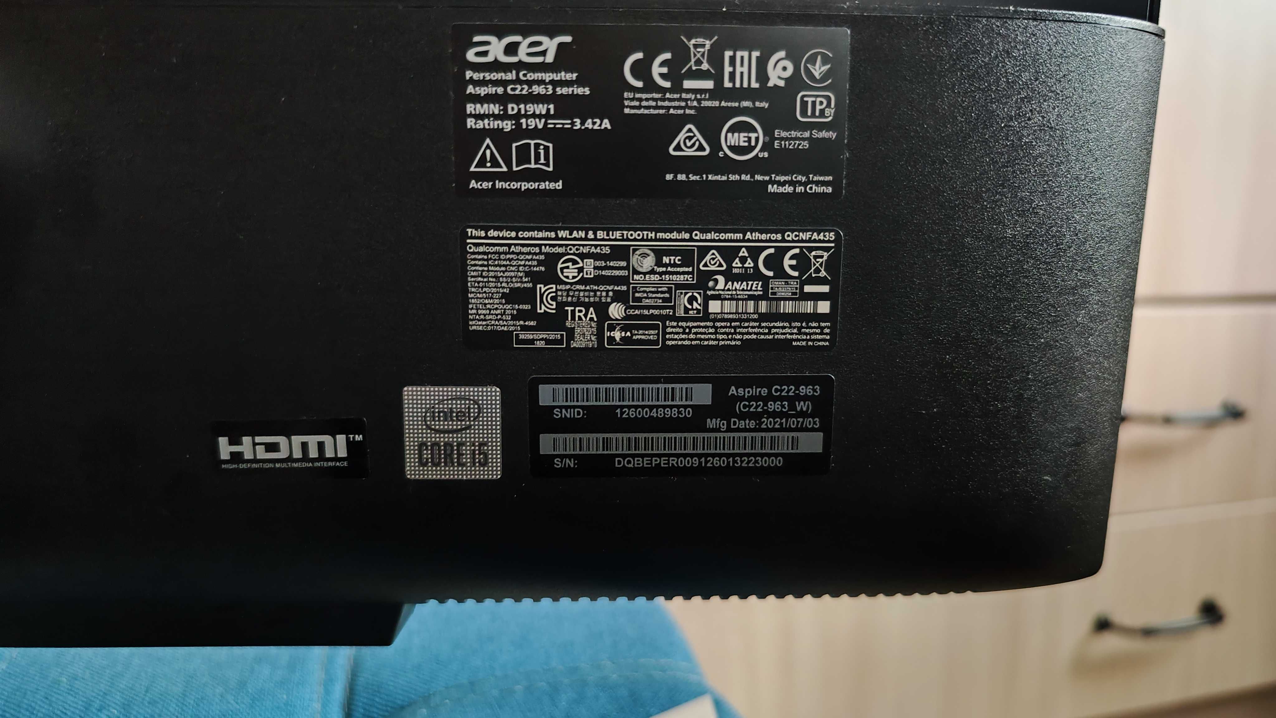 Продаю моноблок Acer Aspire C22-963 series в хоршем состоянии