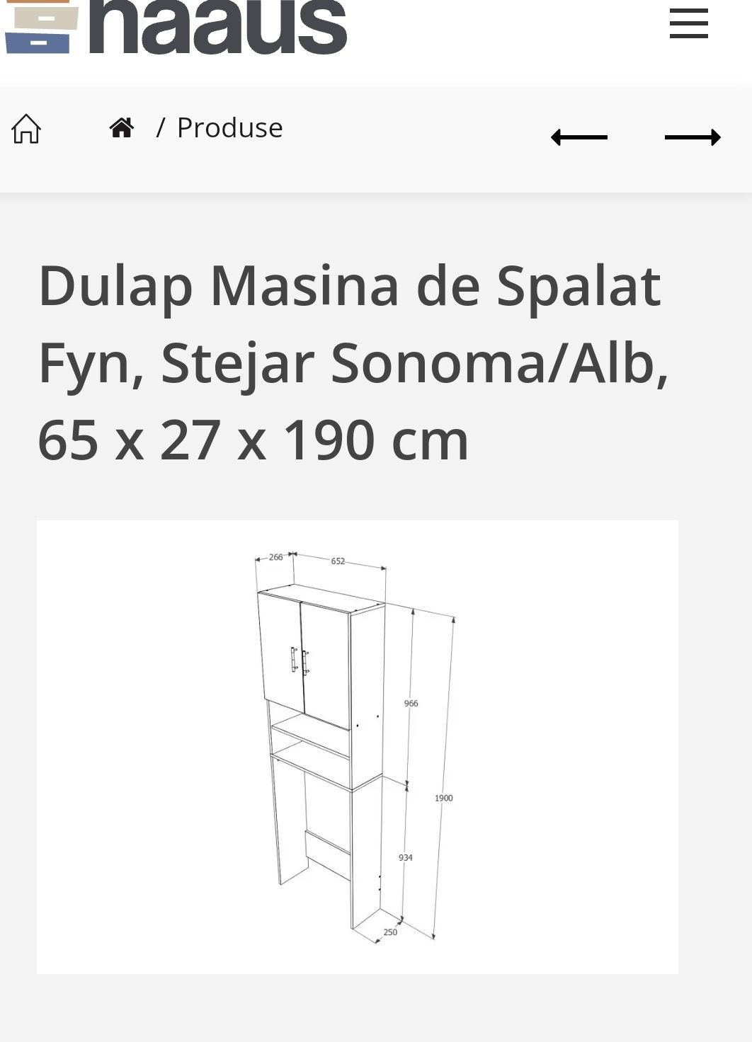 Dulap Masina de Spalat Fyn, Stejar Sonoma/Alb, 65 x 27 x 190 cm